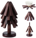 Walnut Wood Trivet Set - 4 Tree Shape Insulation Mats for Hot Dishes, Pots, and Pans, Heat Resistant Collapsible Coasters for Kitchen Counter
