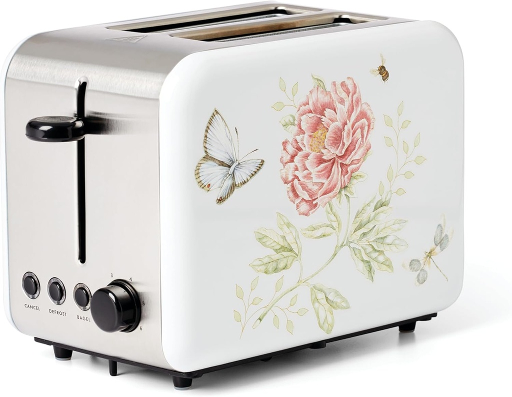 Lenox 894541 Butterfly Meadow Toaster - Lightweight 3.60 LB Kitchen Appliance with 0 Settings