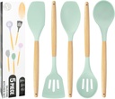 5-Piece Non-Stick Silicone Kitchen Cooking Utensils Set with Wooden Handle - Heat Resistant Spatula Cookware Gadgets