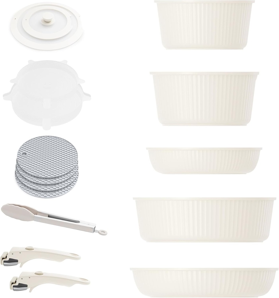 5-Piece Stackable Induction Cookware Set with Removable Handles - Nonstick Pots and Pans for RV Camping, Oven, Stovetop - Dishwasher Safe - Ceramic Coating