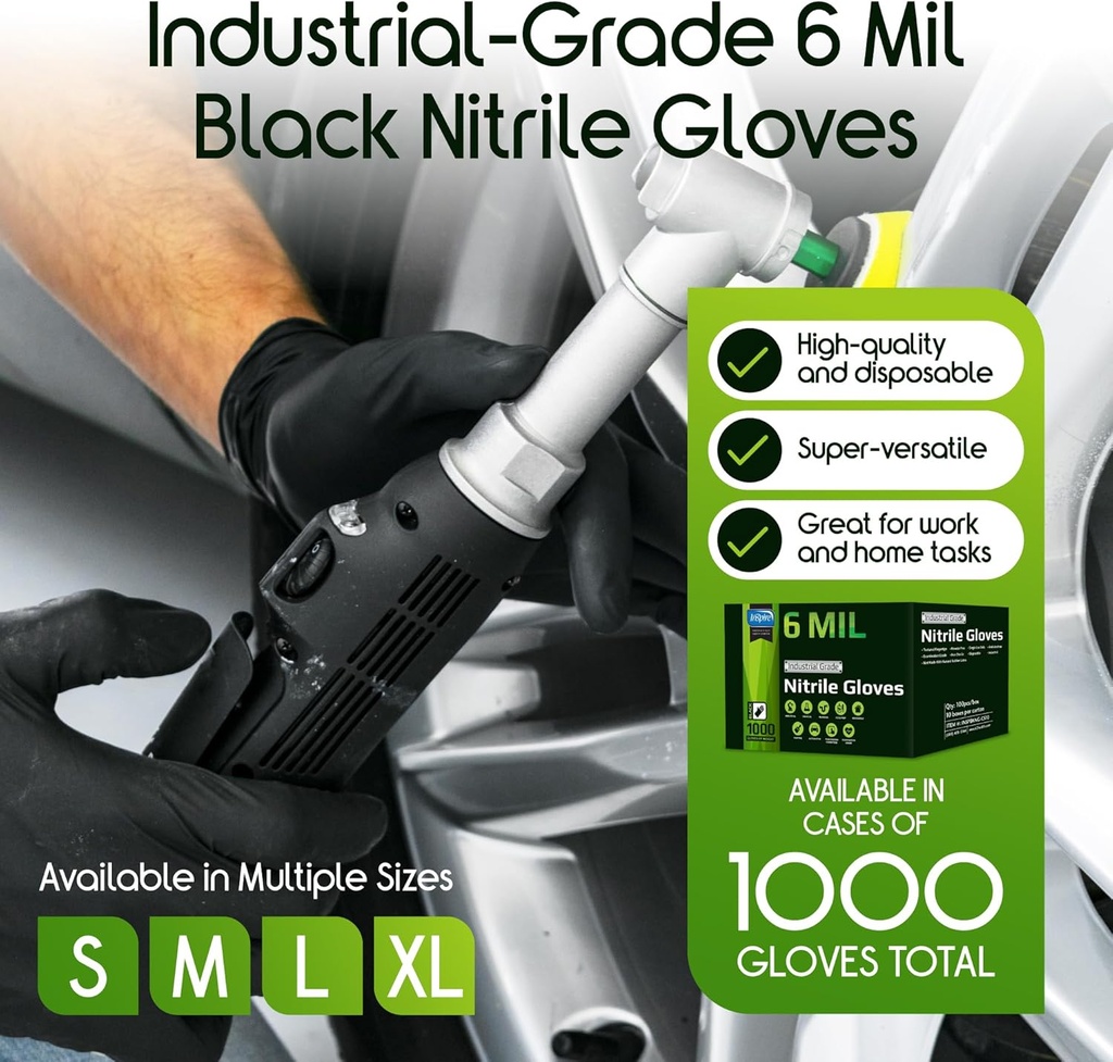 6 Mil Heavy Duty Black Nitrile Gloves - Chemical Resistant, Medical Grade, Disposable Gloves for Cooking and Cleaning