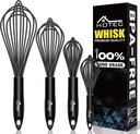 4-Piece Silicone Whisk Set - Non-Slip Handle, Wire Balloon Egg Beater for Cooking, Stirring, Beating - Perfect for Non-Stick Cookware (Black)
