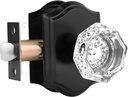 Matte Black Vintage Clear Crystal Octagon Diamond Glass Door Knob - Non-Locking Passage Knob for Interior Doors - 1 Pack