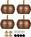 Set of 4 Walnut Round Solid Wooden Ottoman/Couch/Sofa Legs - 2 Inch Furniture Feet with Metal Brackets