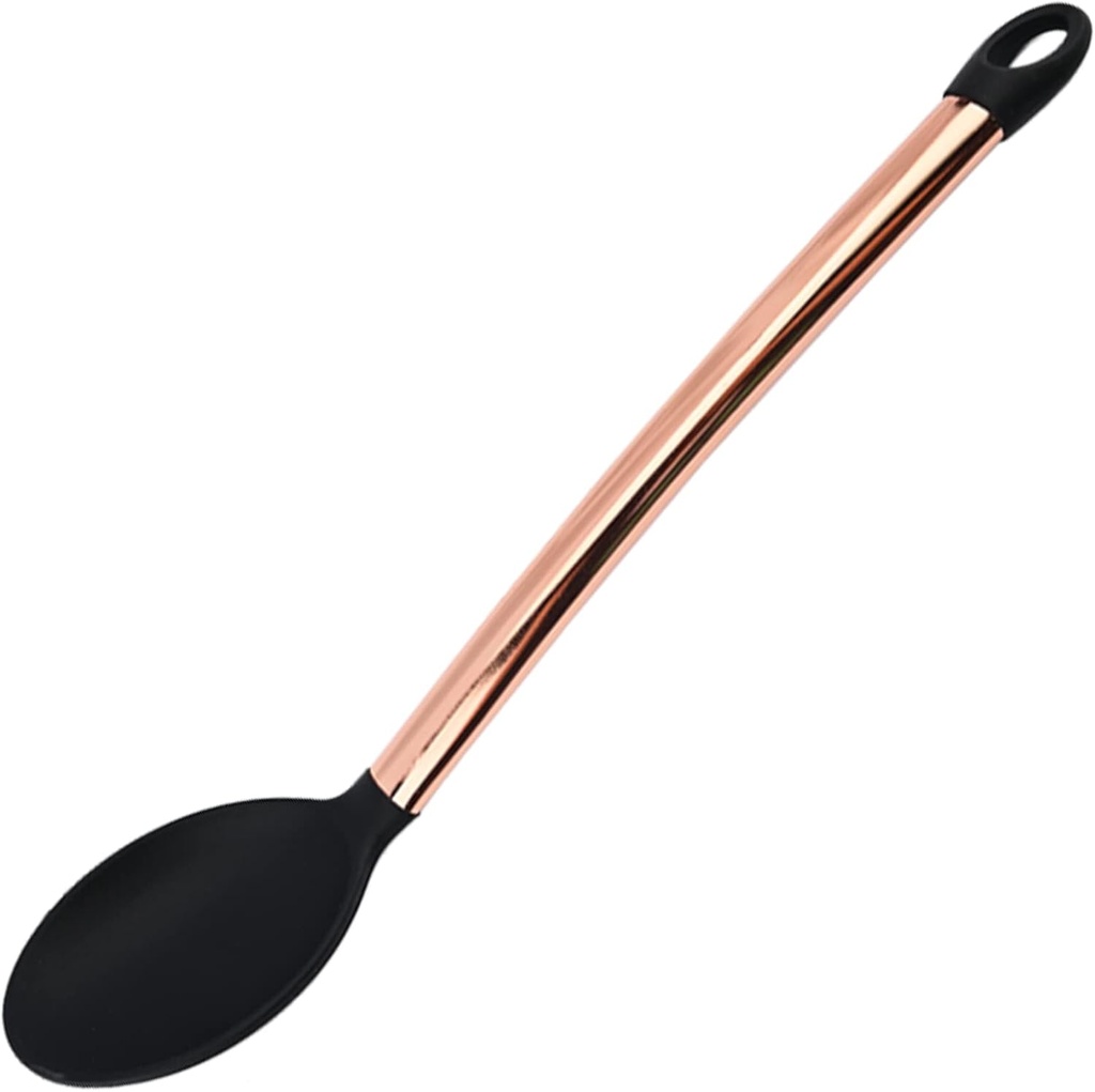 1pc Black & Copper Silicone Solid Spoon for Cooking, Large Heat Resistant Serving Utensil - Kitchen Baking Mixing Stirring Tool