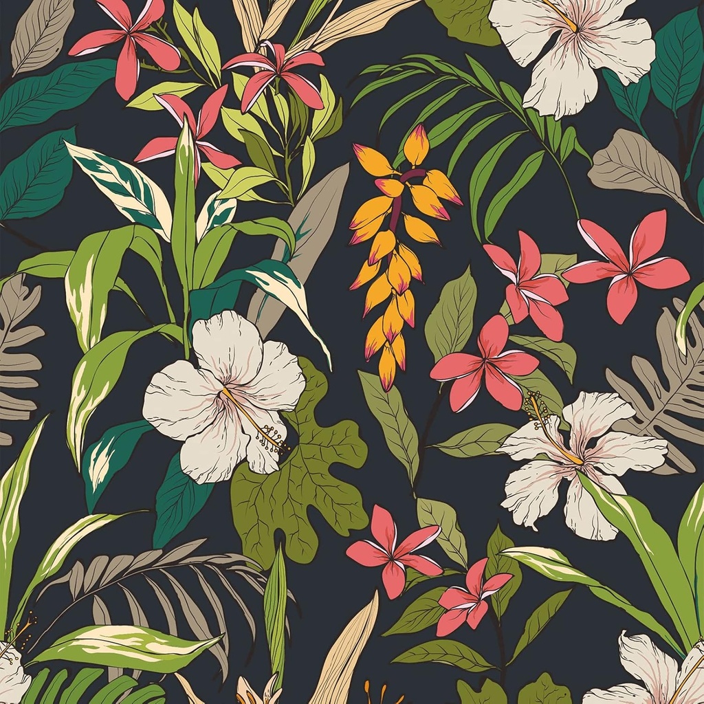 Peel and Stick Tropical Dark Floral Wallpaper - Removable Black Leaves Contact Paper for Bathroom and Living Room Walls - 17.7''x354'' Vintage Self Adhesive Wallpaper for Cabinets