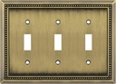 Antique Brass Triple Toggle Wall Plate Outlet Cover with Sunken Pearls Decoration for Heavy Duty Use by Henne Bery