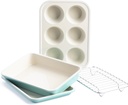 GreenLife Bakeware Ceramic Nonstick Toaster Oven Baking Set - 4 Piece, PFAS-Free Turquoise Color