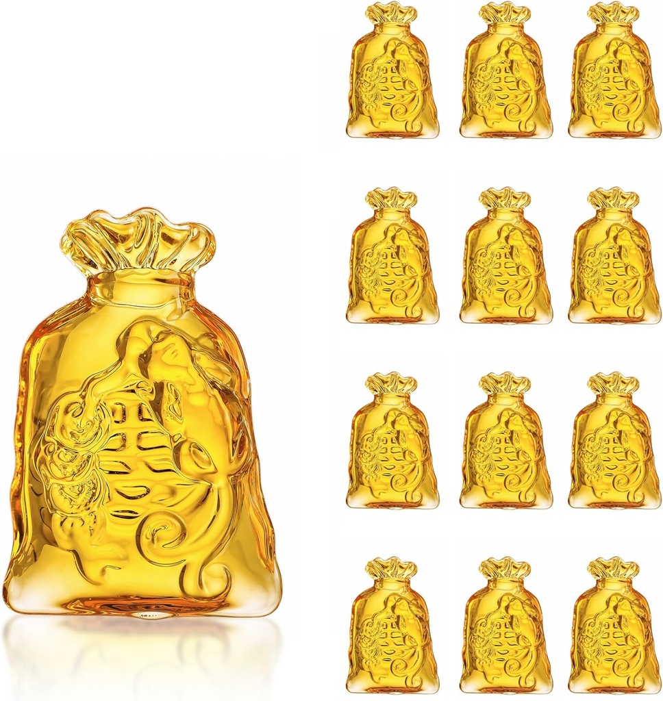 13 Pack Crystal Chinese Money Bag Figurines for Wealth and Success Home Decor - Golden Fortune Treasure Basin Statues - Good Luck Ornament for Car and Arts - 70mm & 30mm