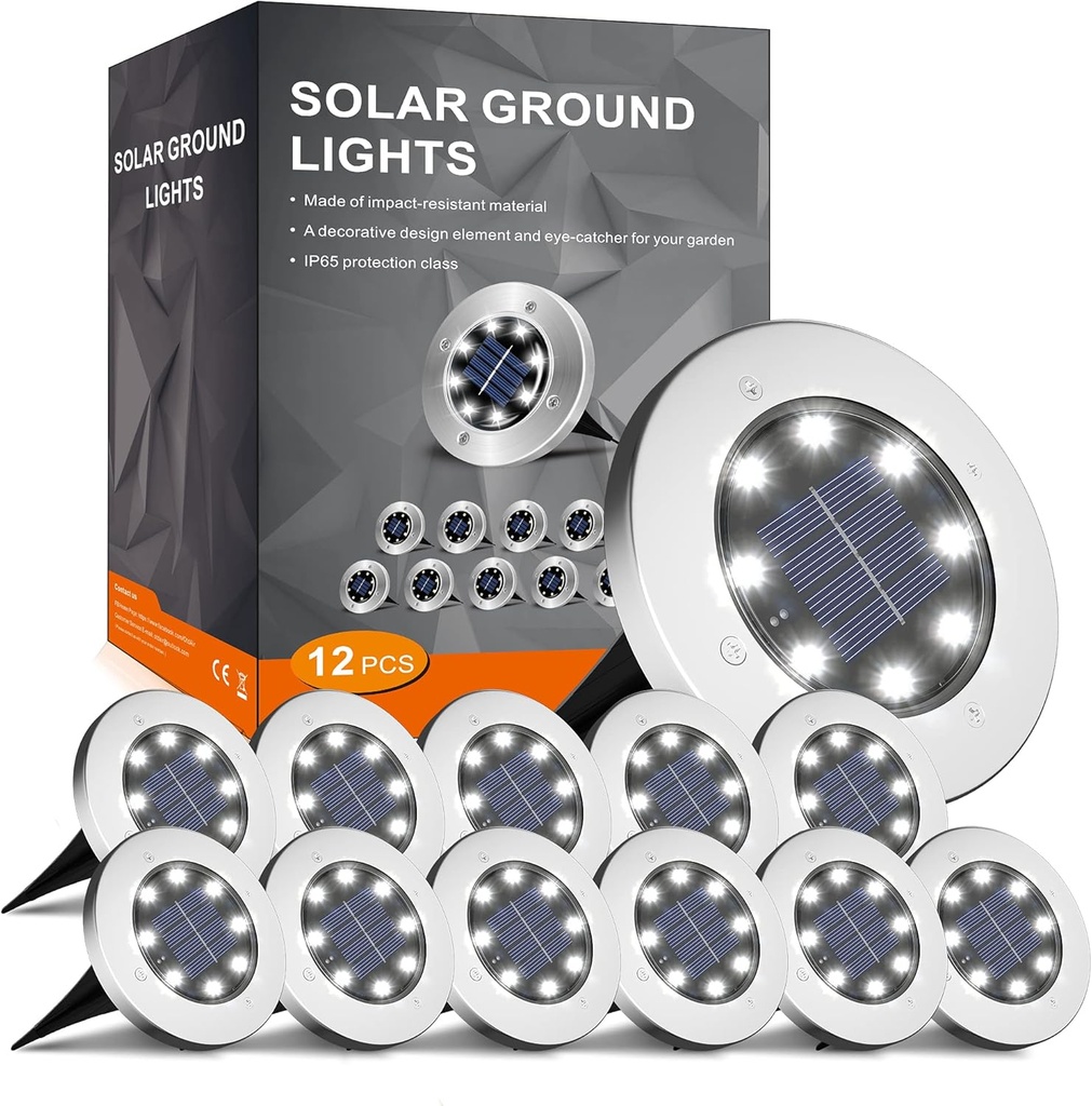 12 Pack INCX Solar Lights Outdoor Waterproof for Patio Pathway Lawn Yard Deck Driveway Walkway - Cold White Landscape Lighting