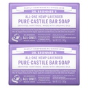 Dr. Bronner's Lavender Pure-Castile Bar Soap - Made with Certified Organic Oils - Gentle Soap for Face, Body, Hair - 2 Pack, 10oz