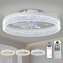 LANMEL 20" Low Profile Ceiling Fan with Lights and Remote - Flush Mount, 7 Blades, 6 Speeds, Reversible, Dimmable LED, White