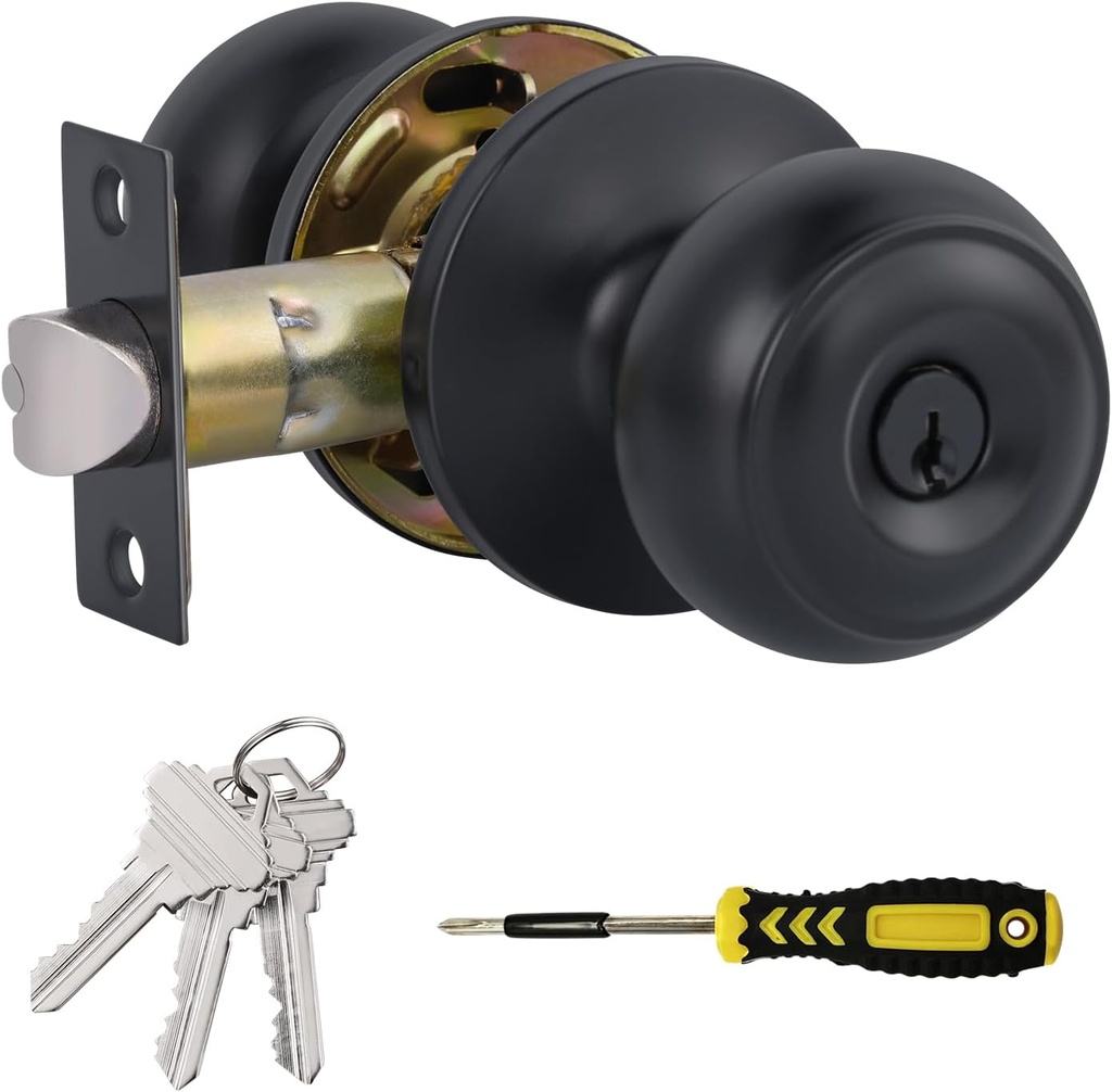 Matte Black Entry Door Knobs Set with Lock and Keyed Alike for Interior/Exterior Doors