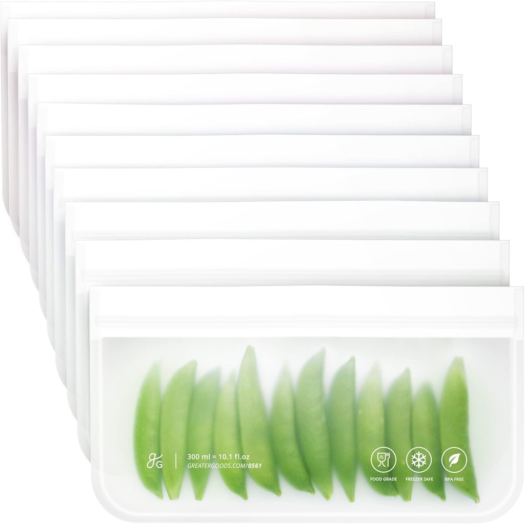 10-Pack of BPA-Free Reusable Food Storage Bags - Small Size, Ziplock Freezer Bags Made from PEVA