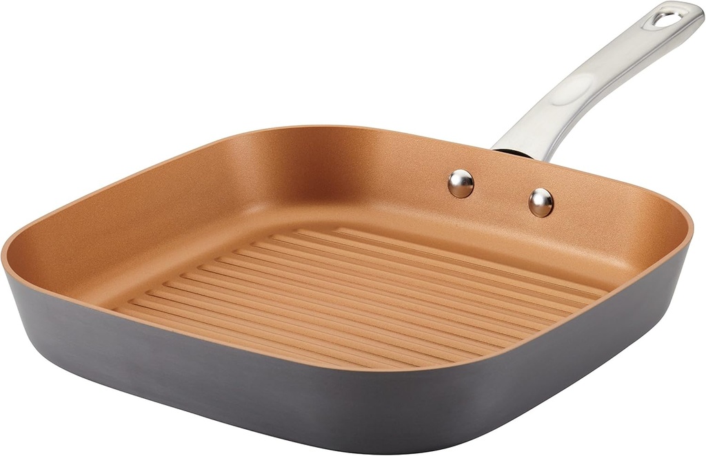 Ayesha Curry Small Gray Deep Square Grill Frying Pan - Hard Anodized Aluminum
