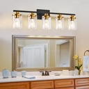 5-Light Black and Gold Bathroom Vanity Light Fixture with Clear Glass Shade for Bedroom or Hallway