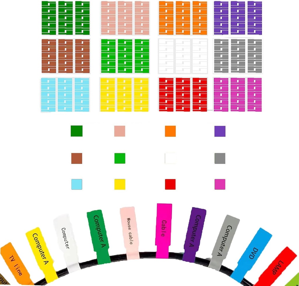 360-Piece Colorful Waterproof Cable Labels for Electronics - Self-Adhesive, Tear Resistant Wire Tags for Cable Management, Laser Printer & Handwriting