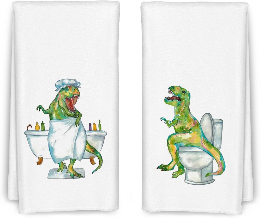 Dinosaur Hand Towels Set of 2 for Boys - Fun Kids Bathroom Decor 16x24