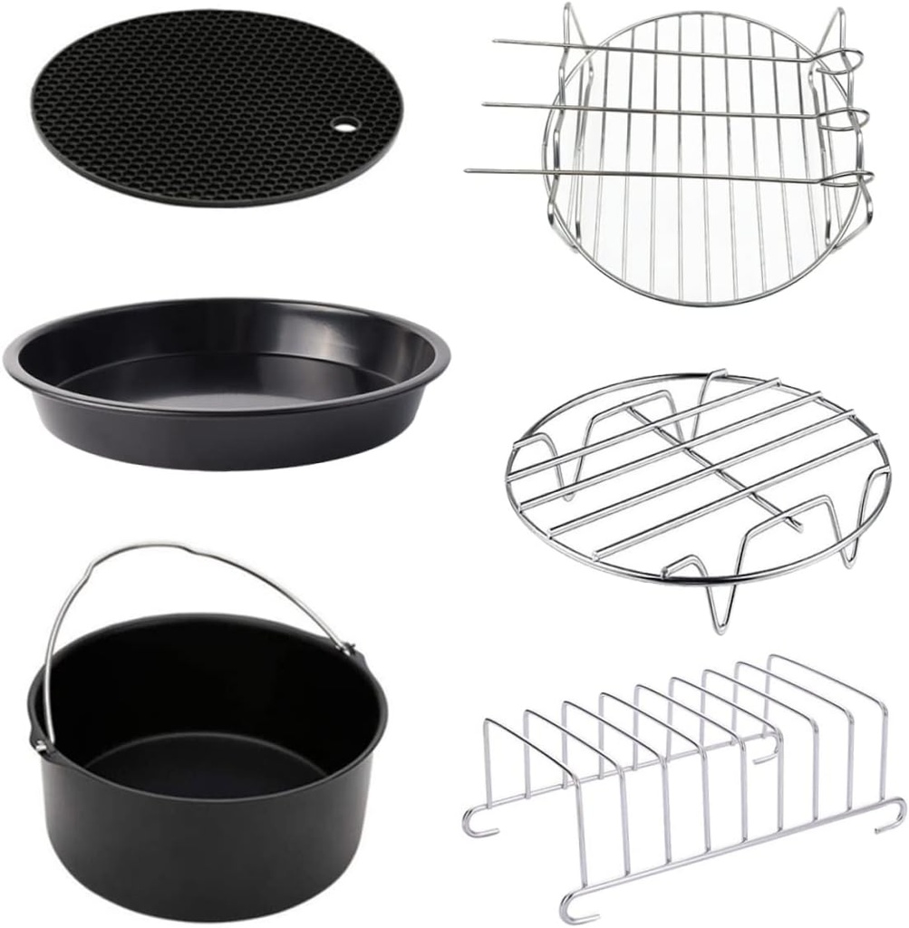 6-Piece Air Fryer Oven Tools Set with 6-Inch Cake Blue Pizza Tray - Non-Stick Baking Supplies