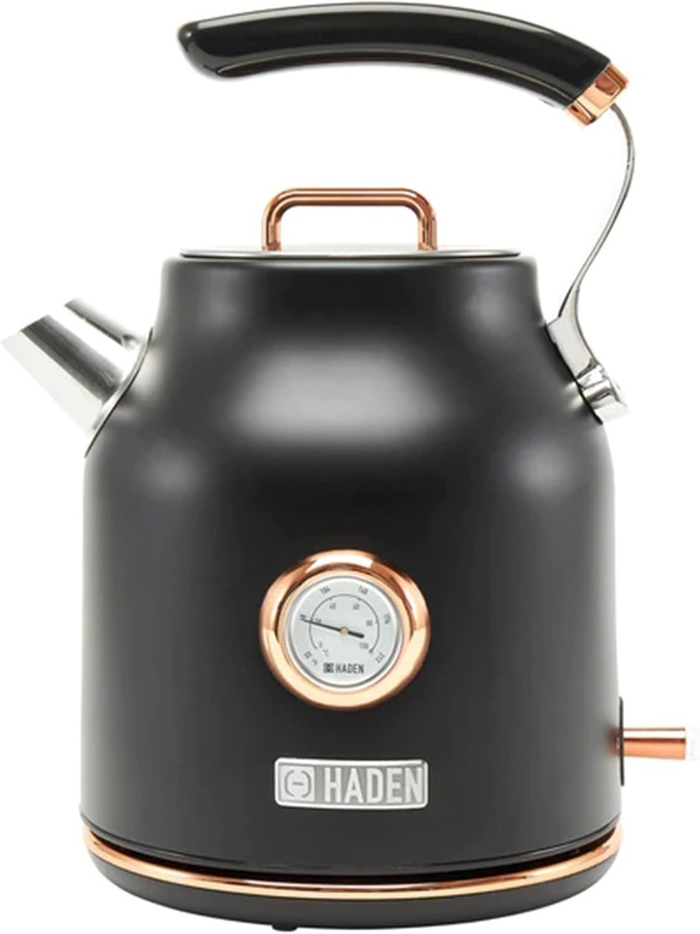 Haden Dorset 1.7L Stainless Steel Electric Kettle, 360-Degree Base, Auto Shutoff, Black & Copper - Hot Water Boiler