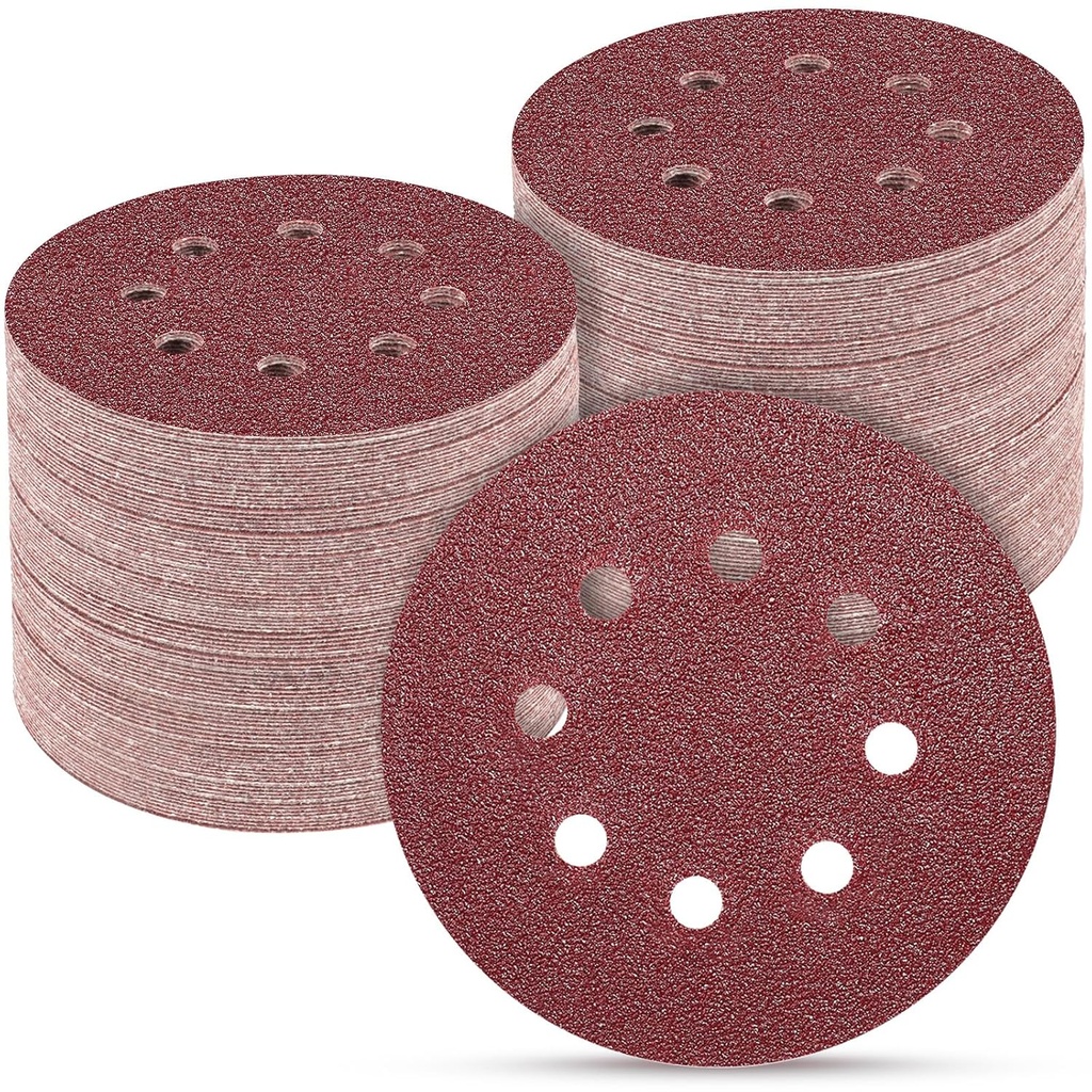 100 Pack 5 Inch Sanding Discs - 60 Grit - Hook and Loop Sandpaper for Random Orbital Sander