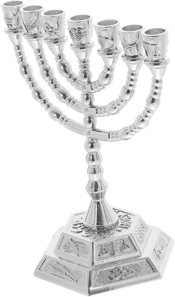 Antique Metal Candelabra Menorah Candle Stand for Home and Religious Celebrations - 13cm High Candle Holder