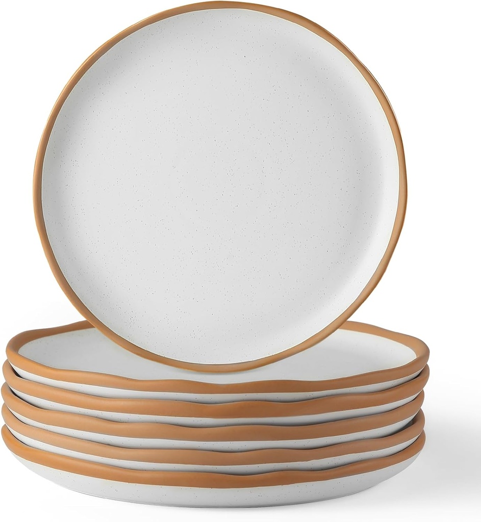 6-Piece Lareina Ceramic Dinner Plates Set - 8 Inch Stoneware Plates for Dessert, Appetizer - Porcelain Serving Plates in Matte Vanilla White