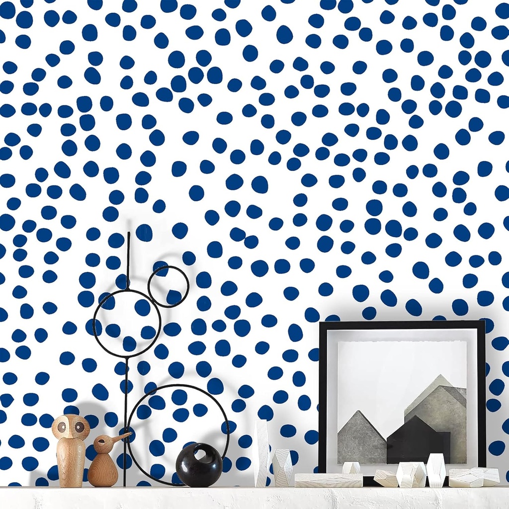 Peel and Stick Blue Polka Dot Wallpaper - Removable Vinyl Film 17.7" x 393.7