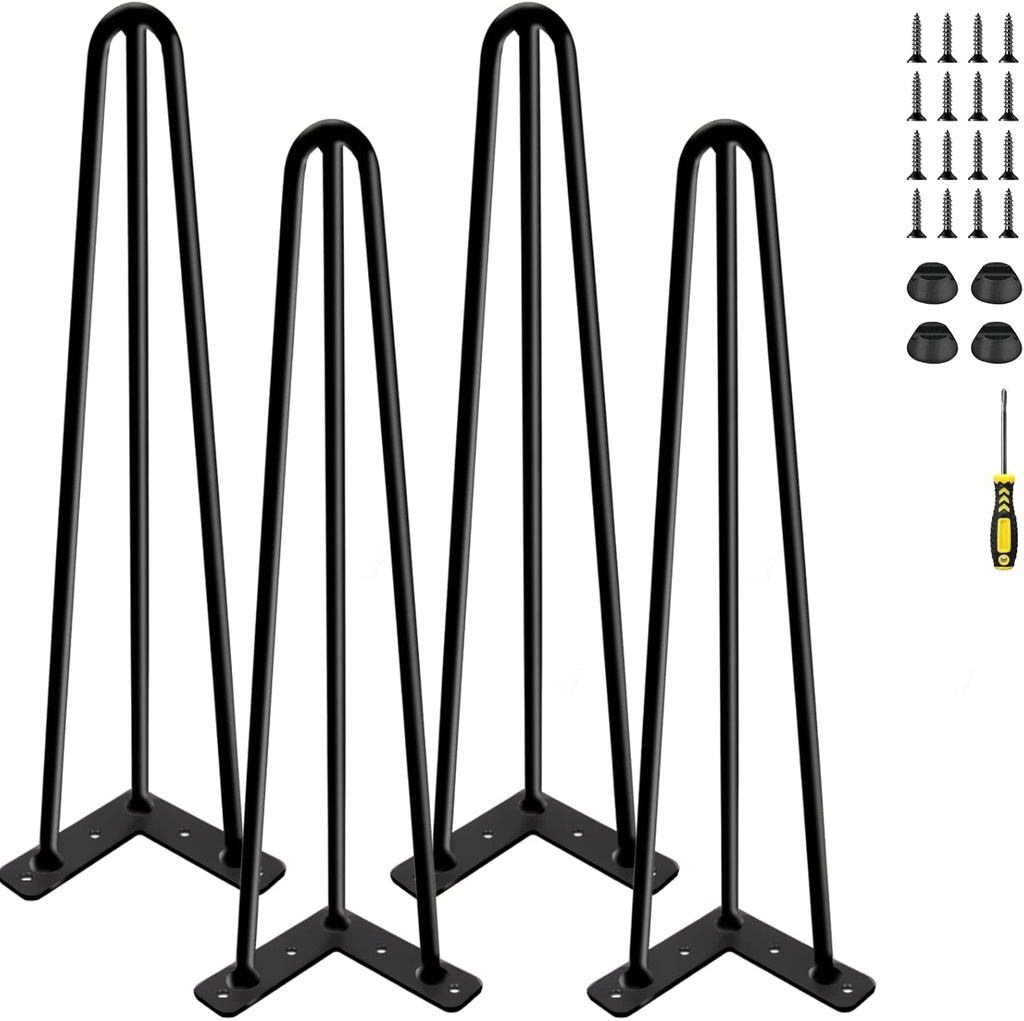 Set of 4 Heavy Duty 20" Metal Black Hairpin Table Legs - 900 Lbs Capacity, DIY Furniture Project Legs with Rubber Floor Protectors for Coffee Tables, Sofas, Chairs, Beds