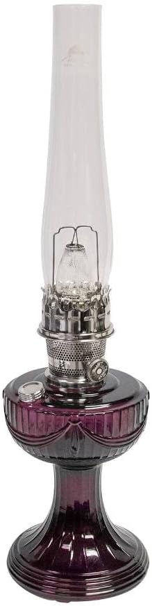 Traditional Aladdin Lincoln Drape Oil Lamp - Classic Indoor Oil/Kerosene Fuel, Bright White Light, Glass/Nickel Trim, Amethyst Purple
