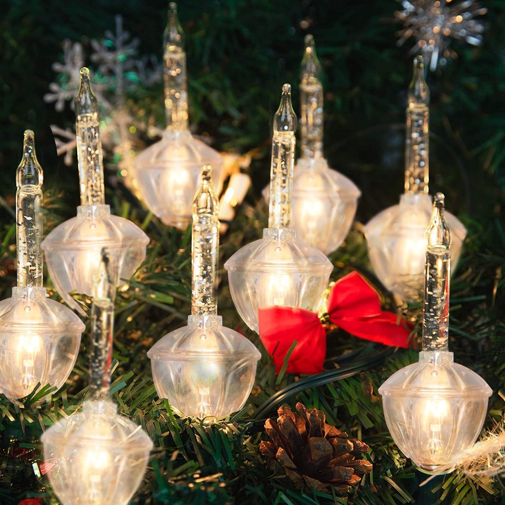 Vintage Christmas Bubble Lights with Silver Glitter, 8.8Ft Green Wire for Tree Decorations - SUNSGNE