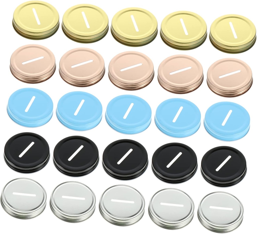 25 Pack RORPOIR Tinplate Mason Jar Lids with Coin Slot - Wide Mouth Caps for DIY Piggy Bank - Reusable Sealing Covers for 7.0cm Jars