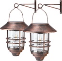 Outdoor Solar Lanterns Hanging Lights 2 Pack Waterproof Metal Glass Stainless Steel Solar Wall Lanterns for Fence Porch