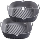 8-Inch Square Golden Associate Silicone Liners - 2 Pcs Non-Stick Food-Grade Reusable Pot for Air Fryer - Grey Silicone Baking Tray for Oven - Airfryer Accessories