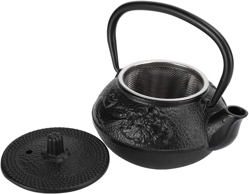 0.3L Japanese Cast Iron Teapot in Black with Stainless Steel Infuser - Stovetop Tea Pot for Long-Lasting Flavor