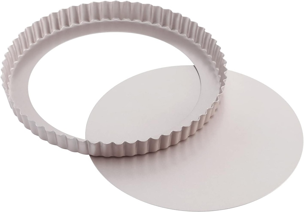 9.5-Inch Round Tart Pan with Removable Loose Bottom - Non-Stick Carbon Steel Quiche Pan - Oven Baking - Champagne Gold