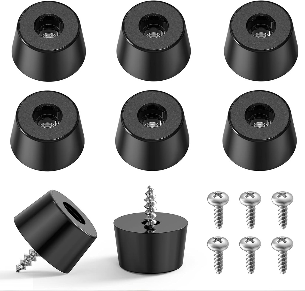8-Pack Non-Slip Rubber Feet Bumpers for Furniture & Appliances, 0.83" x 0.39" Black - Includes Screws & Stainless Steel Washers