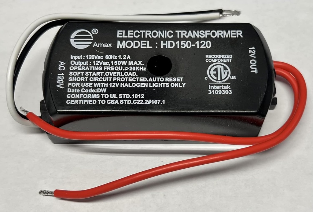 Step Down Transformer 150W 120V to 12V for 12V Halogen Lamps - PLT BSET150