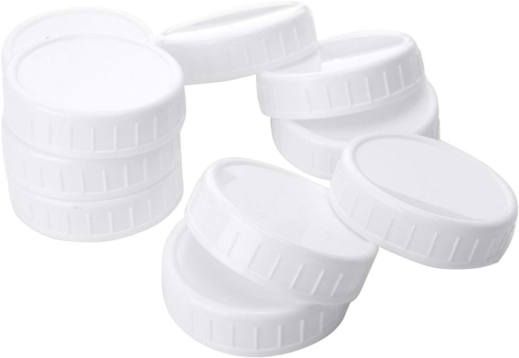 20 Pack White Plastic Mason Jar Lids for Wide/Regular Mouth Canning Jars - Unlined Ribbed Sealing Caps - 70mm + 86mm