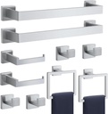 10-Piece Brushed Nickel Bathroom Accessories Set - Wall Mounted Towel Bar, Toilet Paper Holder, Towel Ring, and Hook - SUS304 Stainless Steel Square Bathroom Hardware Kit by PAHSFS