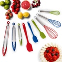 9-Piece Silicone Cooking Set with Non-Stick Tongs, Whisks, and Spatula Tips for Kitchen Utensils, BBQ, and Grilling