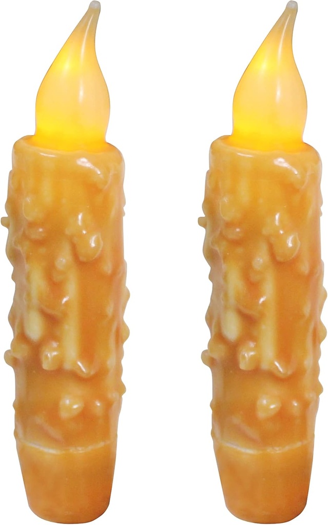 CVHOMEDECO Real Wax Hand Dipped LED Timer Taper Candles - Rustic Primitive Flameless Lights - Orange - 4-3/4 Inch - Battery Operated - Set of 2