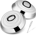 Set of 2 12 Inch Cheese Melting Dome Basting Cover for Griddle Grilling - Stainless Steel with Heat-Proof Handle, Dishwasher Safe