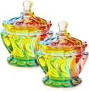 Set of 2 Colorful Glass Candy Dishes with Lids, 7 Oz Covered Bowls - Rainbow Candy & Jewelry Dishes for Buffet, Kitchen, Home & Office