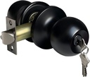 Matte Black Keyed Entry Door Knob with Removable Latch Plate, Standard Ball Design
