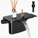 Matte Black Bathroom Sink Faucet with Storage Platform - 4 Inch Vanity Sink Faucet, 2 Hole Basin Faucet with Pop-up Drain Stopper