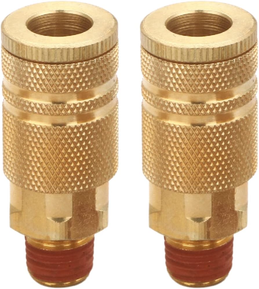2 Pack T TANYA HARDWARE 1/4 Inch Brass Male Industrial Coupler - NPT Male Quick Connector Air Coupler for Professional Jobsites and Automotive Shops