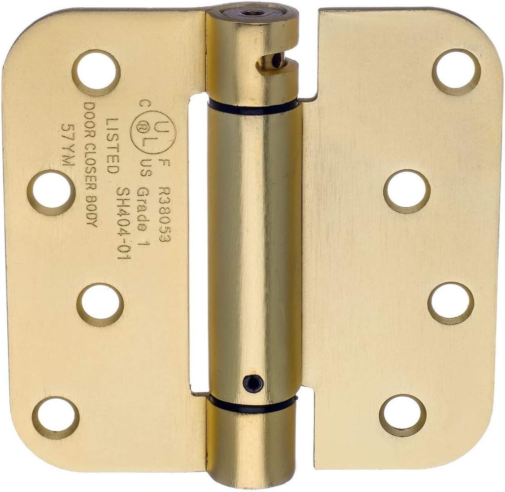 Pack of 2 Dynasty Hardware 4" Self Closing Spring Loaded Door Hinges with 5/8" Radius Corners in Satin Brass