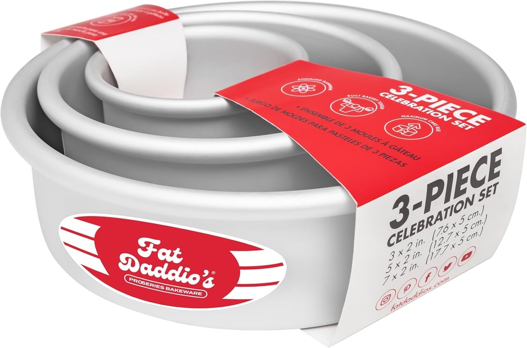 Set of 3 Fat Daddio's PRD-1BOX Anodized Aluminum Mini Tier Round Cake Pans for Cake Mix, Silver