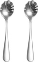 2PCS Shell Shape Stainless Steel Sugar Spoons - Small Dessert Spoons for Tiny Jelly, Salt, Espresso, Tea - Vintage Stirring Spoons for Spice, Chocolate, Jam - Dishwasher Safe